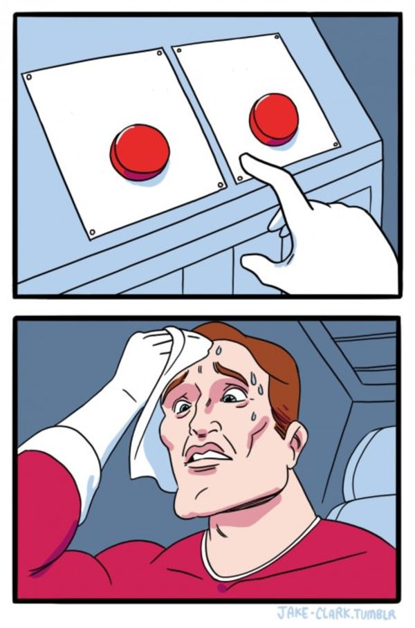 Two Buttons meme about MOSH